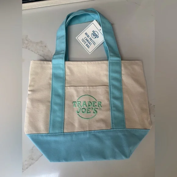 Set of Pastel Trader Joe’s limited edition mini tote bags in blue and green - Picture 2 of 3